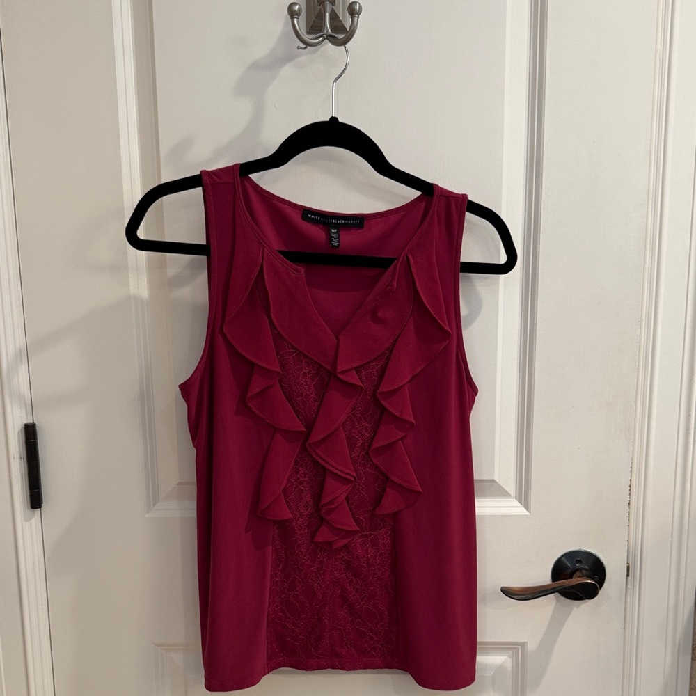 White House Black Market Magenta Ruffle Blouse, Size MP